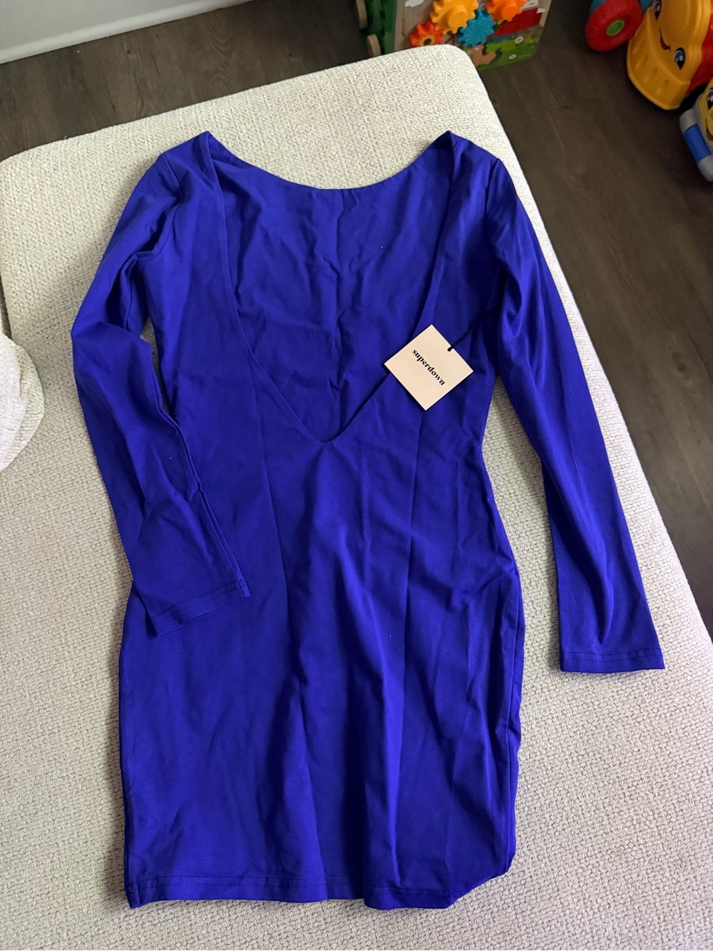 Superdown Royal Blue Long Sleeve Open Back Bodycon Mini Dress XS NWT